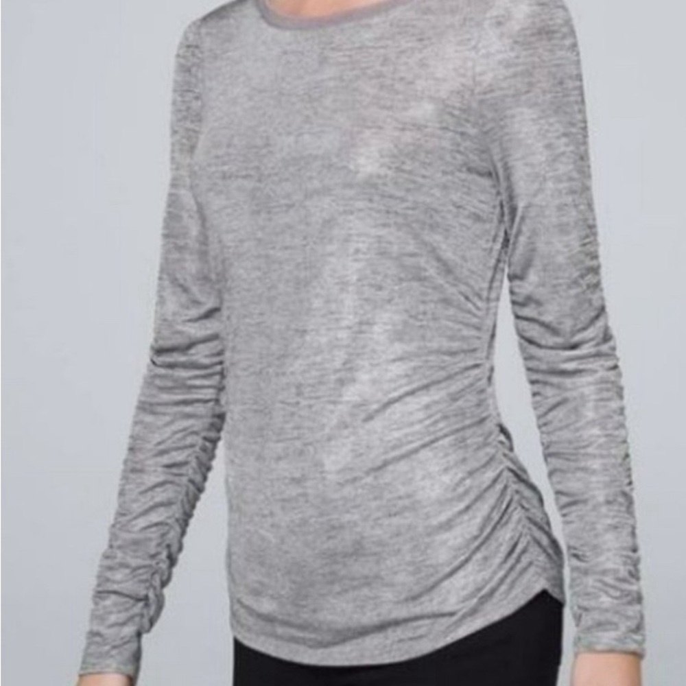 WHBM Silver Metallic Ruched Long Sleeve Top Size XS